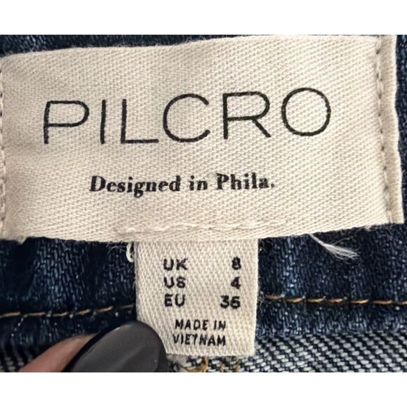 90s Gruinge Y2K Preppy Boho Pilcro by Anthropology Dark Wash Denim Mini Skirt 4 - Picture 2 of 6